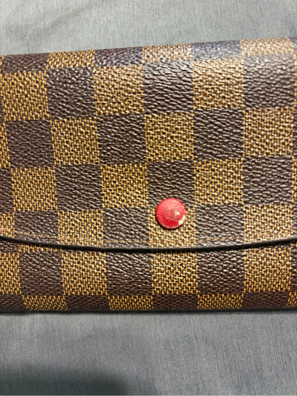 Louis Vuitton Brown Damier Canvas Wallet with Red Button